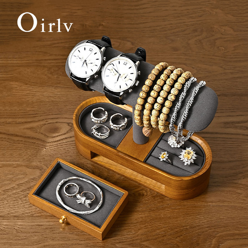 Display Stand Wood - Oirlv katı ahşap saat organizatör raf