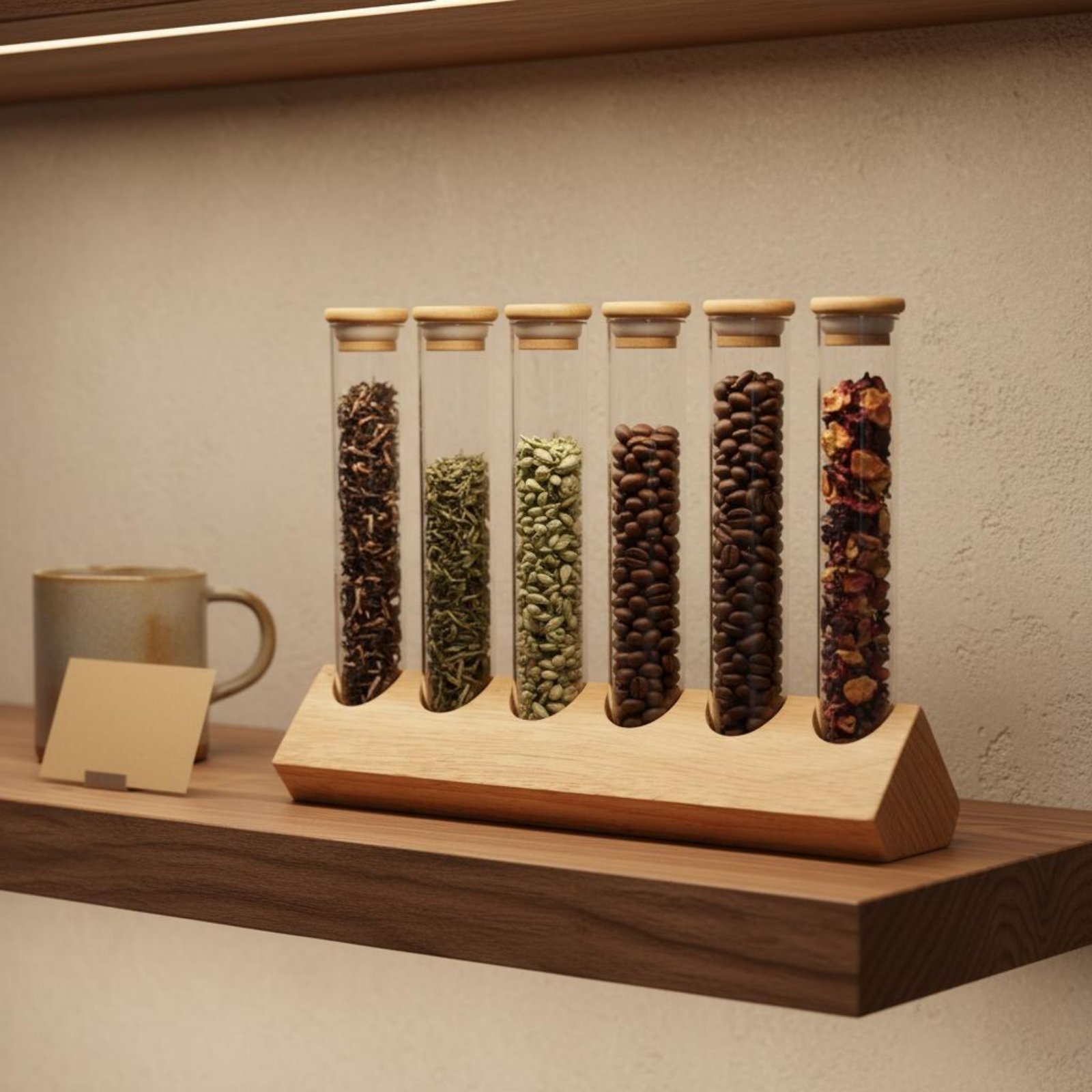 Display Stand Wood - Ahşap Standlı Cam Tüp Kap Seti,